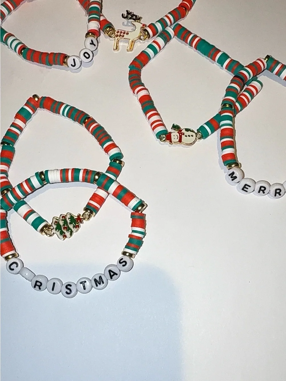 Christmas Polymer Clay Bead Bracelet Set | Festive Holiday Jewelry